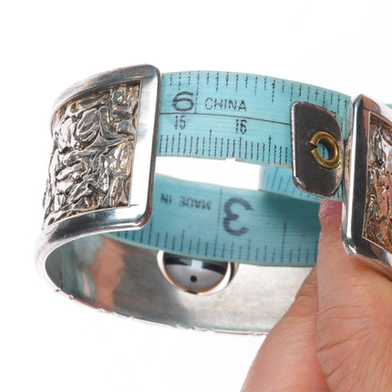 6.6" Don Dewa Zuni sunface spinner sterling silver coral/turquoise cuff bracelet