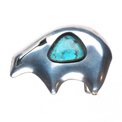 Vintage Navajo sterling silver bear shaped shadowbox belt buckle with turquoise