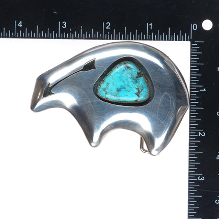 Vintage Navajo sterling silver bear shaped shadowbox belt buckle with turquoise