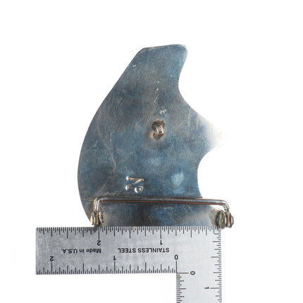 Vintage Navajo sterling silver bear shaped shadowbox belt buckle with turquoise