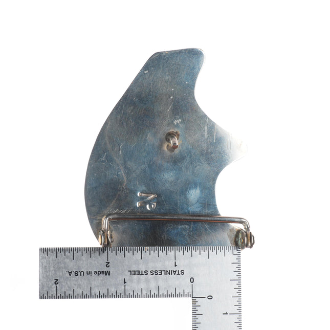 Vintage Navajo sterling silver bear shaped shadowbox belt buckle with turquoise