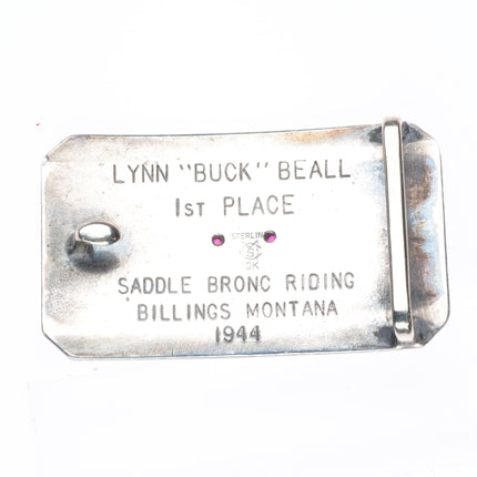 1940's McCabe 10k gold/hand engraved sterling silver rubies longhorn belt buckle