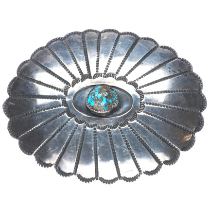 Vintage Navajo sterling silver morenci turquoise deep stamped concho belt buckle