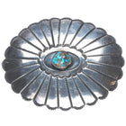 Vintage Navajo sterling silver morenci turquoise deep stamped concho belt buckle