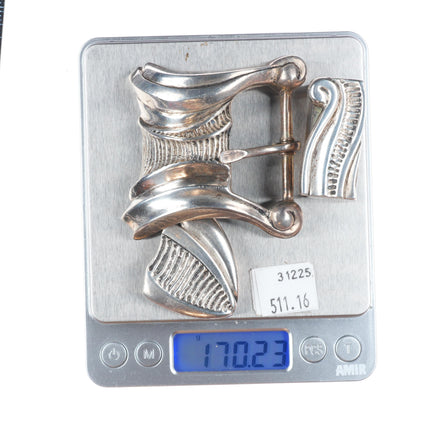 Large James Martin southwestern modernist sterling silver ranger belt buckle set