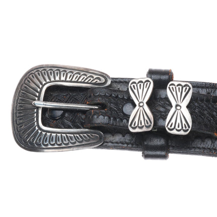 Vintage Navajo sterling silver 3/4" ranger belt buckle set bowtie keepers