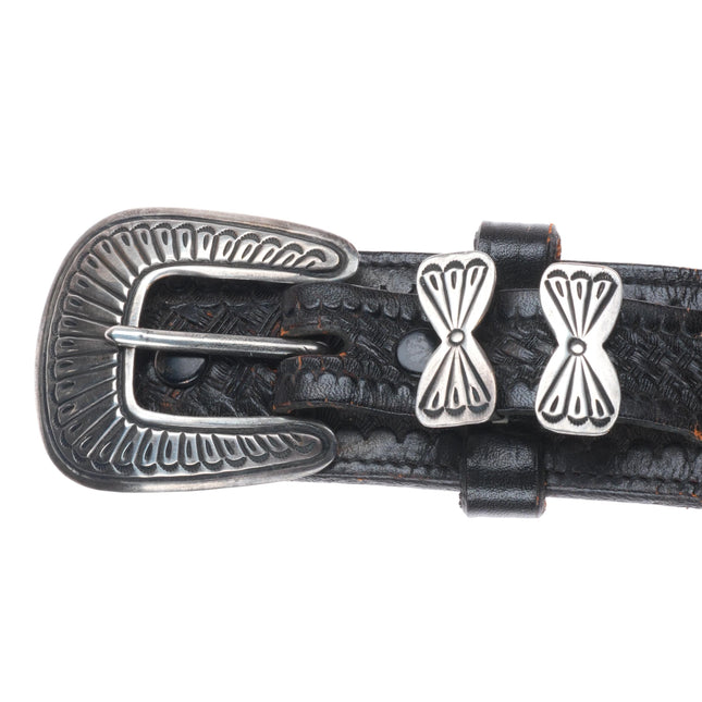 Vintage Navajo sterling silver 3/4" ranger belt buckle set bowtie keepers