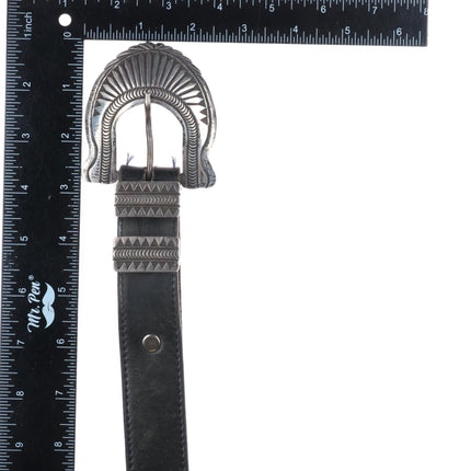 Vintage Pete Morgan Navajo sterling silver 1" ranger belt buckle set