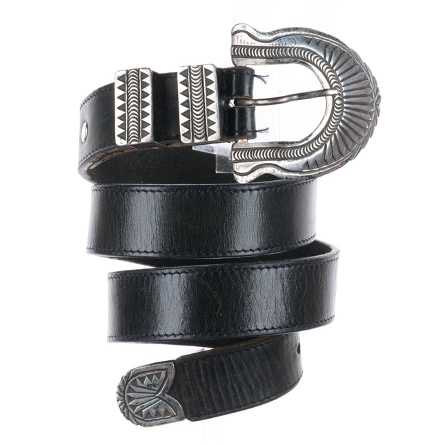 Vintage Pete Morgan Navajo sterling silver 1" ranger belt buckle set