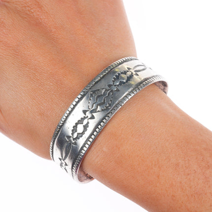 6.75" Antique Navajo Ingot silver stamped/chiseled cuff band cuff bracelet