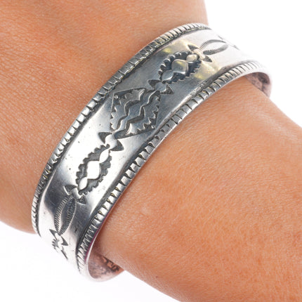 6.75" Antique Navajo Ingot silver stamped/chiseled cuff band cuff bracelet