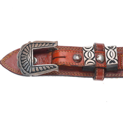 K Yazzie Navajo sterling silver 3/4" vintage ranger belt buckle set