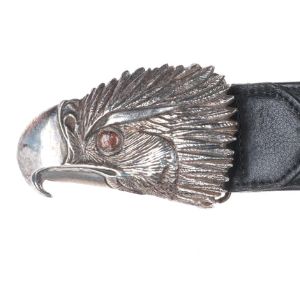 CY Vintage southwestern sterling silver eagle belt buckle with jasper eye/tip