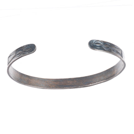 6.5" 1930's Vintage Navajo stamped owls ingot silver slim stacker cuff bracelet