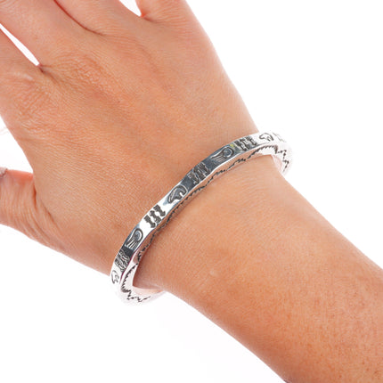 7.1" Vintage Navajo sturdy stamped sterling silver slim stacker cuff bracelet