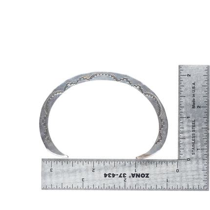 7.1" Vintage Navajo sturdy stamped sterling silver slim stacker cuff bracelet