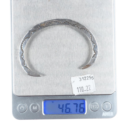 7.1" Vintage Navajo sturdy stamped sterling silver slim stacker cuff bracelet