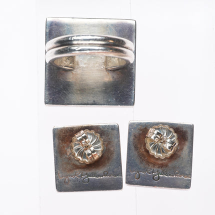 sz9 Lynol Yellowhorse Turquoise Sugilite/turquoise/coral ring/earrings set