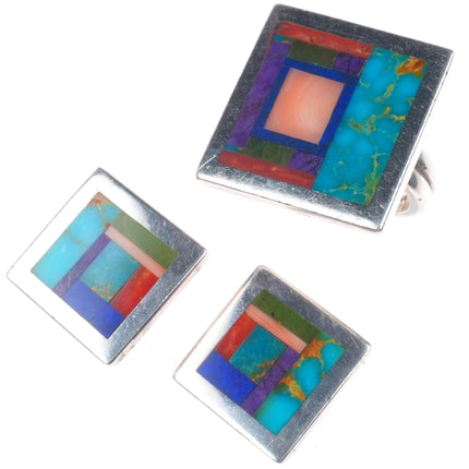 sz9 Lynol Yellowhorse Turquoise Sugilite/turquoise/coral ring/earrings set