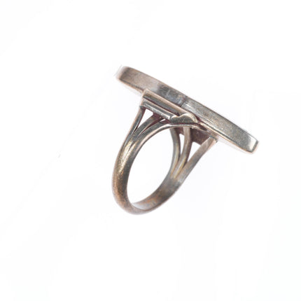 sz6 Vintage Zuni sterling silver flush inlay turquoise ring