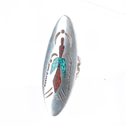 sz4 Tommy Singer Navajo sterling silver peyote bird chip inlay turquoise ring