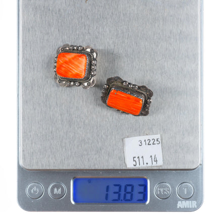 Vintage Navajo sterling silver spiny oyster earrings Golden Eagle Trading Co