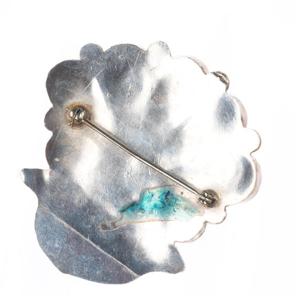 Vintage Zuni sterling silver spiny oyster, turquoise sunface/chief pin/brooch