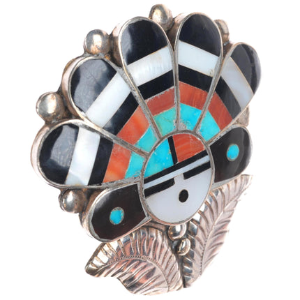 Vintage Zuni sterling silver spiny oyster, turquoise sunface/chief pin/brooch