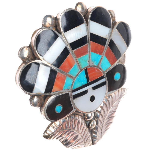 Vintage Zuni sterling silver spiny oyster, turquoise sunface/chief pin/brooch