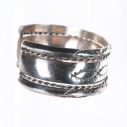 6.3" Vintage Navajo nicely stamped sterling silver carinated edges cuff bracelet