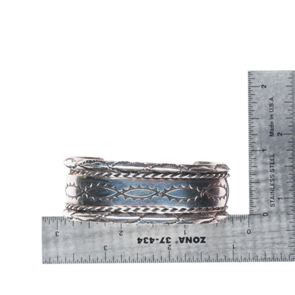 6.3" Vintage Navajo nicely stamped sterling silver carinated edges cuff bracelet