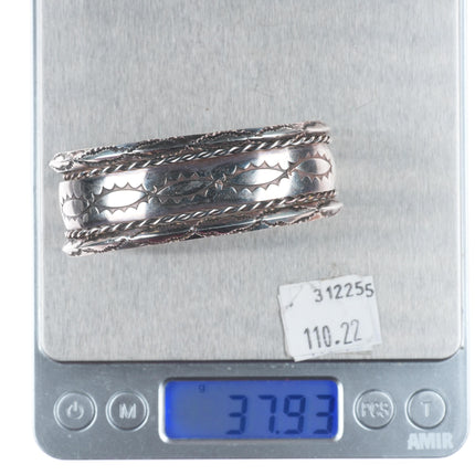 6.3" Vintage Navajo nicely stamped sterling silver carinated edges cuff bracelet