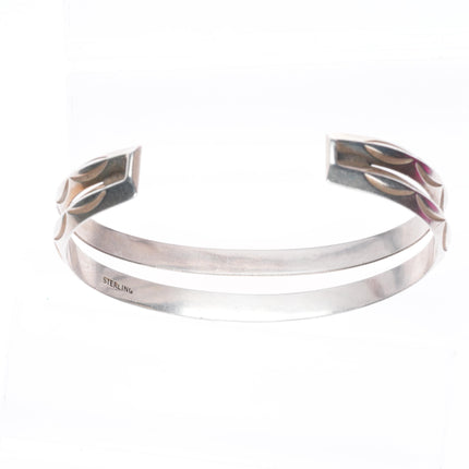 6.5" Vintage Navajo sterling silver stamped carinated double row cuff bracelet