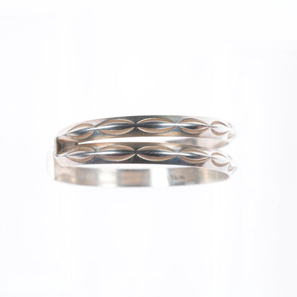 6.5" Vintage Navajo sterling silver stamped carinated double row cuff bracelet