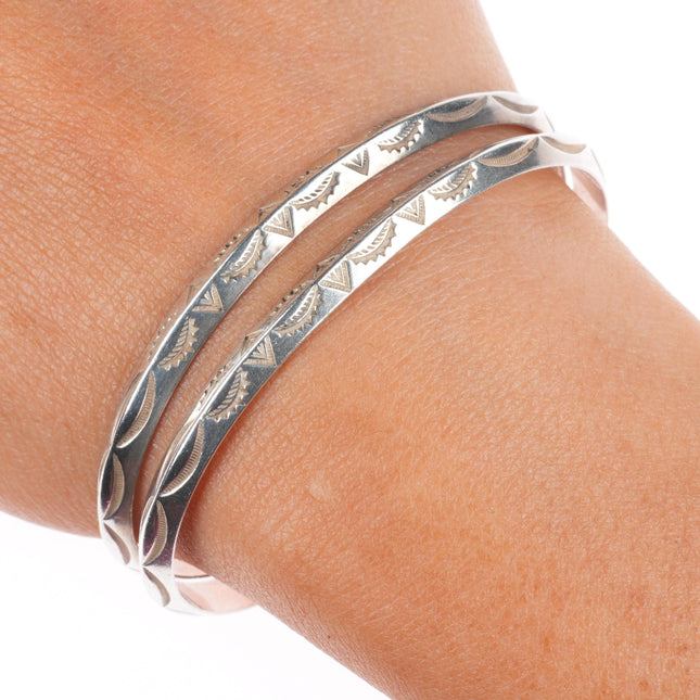 6.5" Vintage Navajo sterling silver stamped carinated double row cuff bracelet