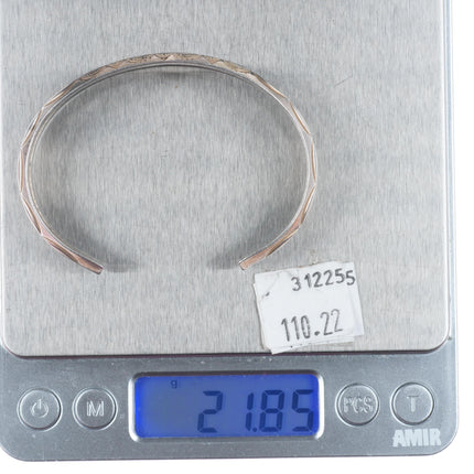 6.5" Vintage Navajo sterling silver stamped carinated double row cuff bracelet