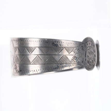 7.25" Antique Haida patriotic eagle/flag carved sterling silver cuff bracelet