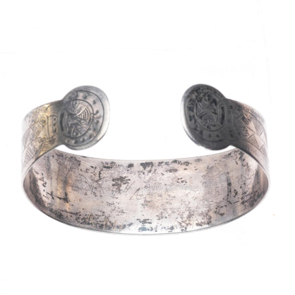 7.25" Antique Haida patriotic eagle/flag carved sterling silver cuff bracelet