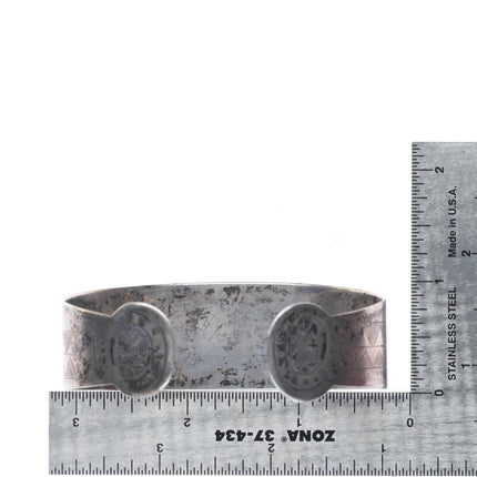 7.25" Antique Haida patriotic eagle/flag carved sterling silver cuff bracelet