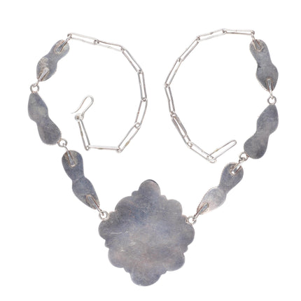 c1950 King's Manassa turquoise Vintage Navajo sterling silver cluster necklace