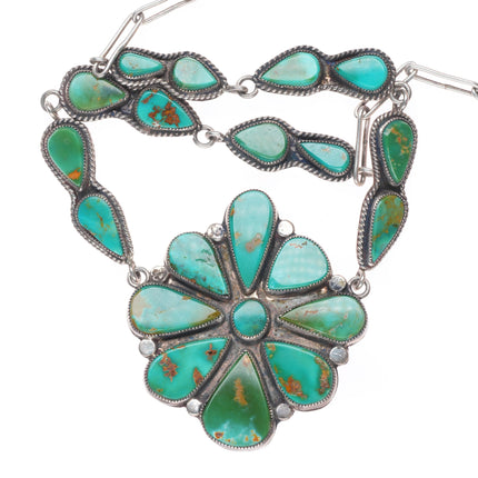 c1950 King's Manassa turquoise Vintage Navajo sterling silver cluster necklace