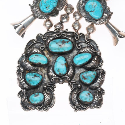Larry Ruiz Navajo sterling silver high grade turquoise squash blossom necklace