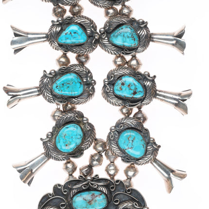 Larry Ruiz Navajo sterling silver high grade turquoise squash blossom necklace