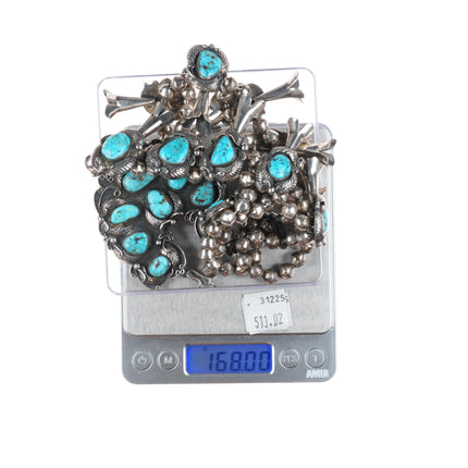 Larry Ruiz Navajo sterling silver high grade turquoise squash blossom necklace