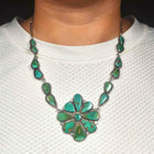 c1950 King's Manassa turquoise Vintage Navajo sterling silver cluster necklace
