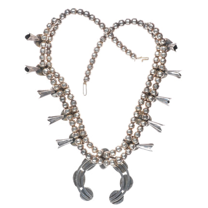 Vintage Navajo sterling silver high grade turquoise squash blossom necklace