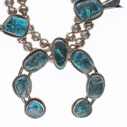 Vintage Navajo sterling silver high grade turquoise squash blossom necklace