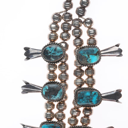Vintage Navajo sterling silver high grade turquoise squash blossom necklace
