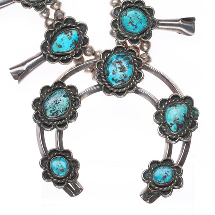 1960's Vintage Navajo sterling silversquash blossom necklace w/nice turquoise