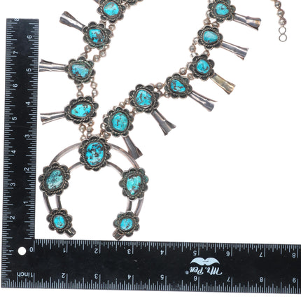 1960's Vintage Navajo sterling silversquash blossom necklace w/nice turquoise